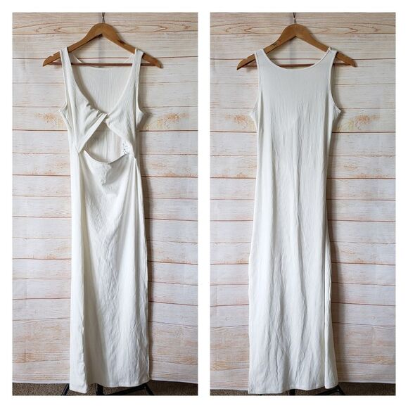 L Space Nico Ribbed Fabric Twisted Front Stretchy Midi Dress With Side Split - Picture 3 of 6